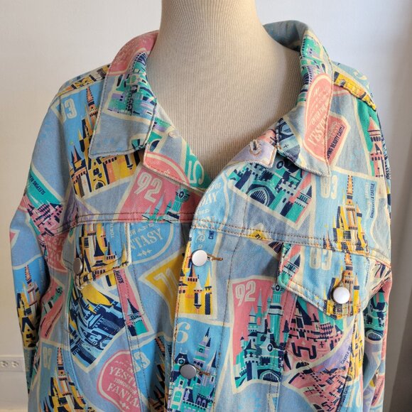 NWT - Castles of Disney Parks D23 Postage Stamps Denim Jacket (Size 2X) - Picture 6 of 16